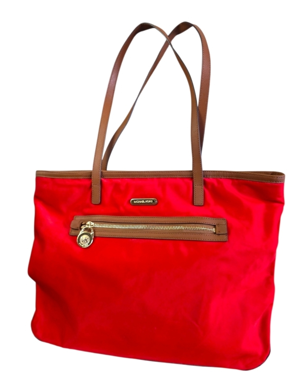 Michael Kors Tangerine Orange Nylon Tote with Brown Leather Trim - Picture 8 of 13